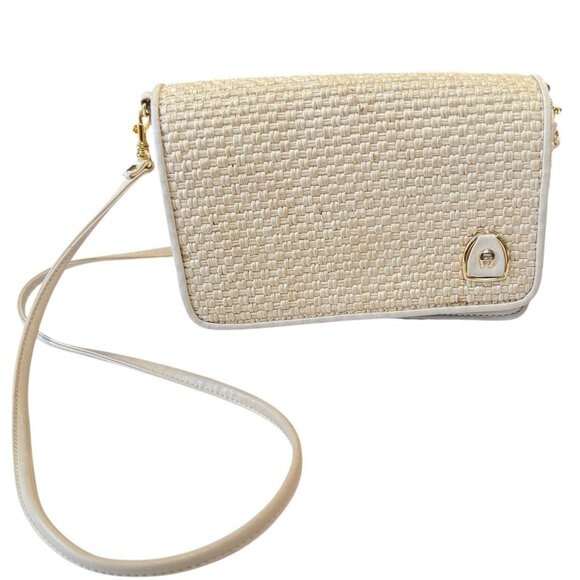 Vintage Etienne Aigner Woven Straw Shoulder Bag Built In Wallet & Gold‎ Logo - Picture 1 of 13